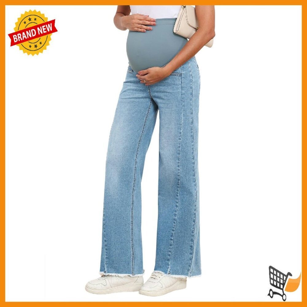 Maternity Straight Leg Jeans Stretchy Denim Ripped Boyfriend Fit